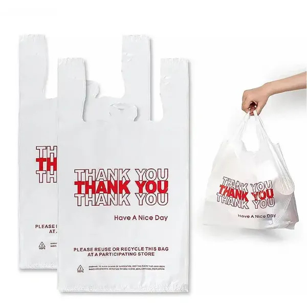 Picture of 1/6 Standard Size White Thank You Medium-Duty Plastic T-Shirt Bag – 1000/Case