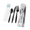 Picture of Black Heavy Weight Wrapped Polystyrene Plastic Cutlery Pack with Napkin and Salt and Pepper Packets -250/Case