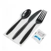 Picture of Black Heavy Weight Wrapped Polystyrene Plastic Cutlery Pack with Napkin and Salt and Pepper Packets -250/Case