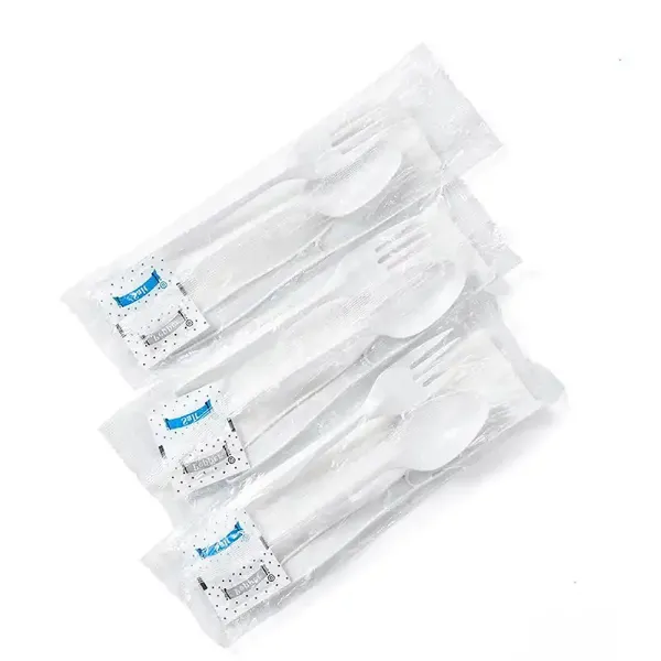 Picture of White Medium Weight Wrapped Polypropylene Plastic Cutlery Pack with Napkin and Salt Pepper Packets – 420/Case