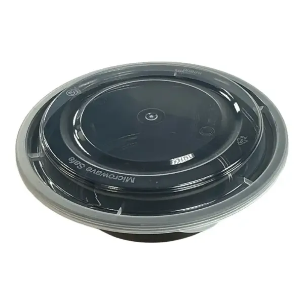 Picture of 16 oz Black 6”-1/4” Round Microwavable Heavy Weight Container with Lid – 50/Case