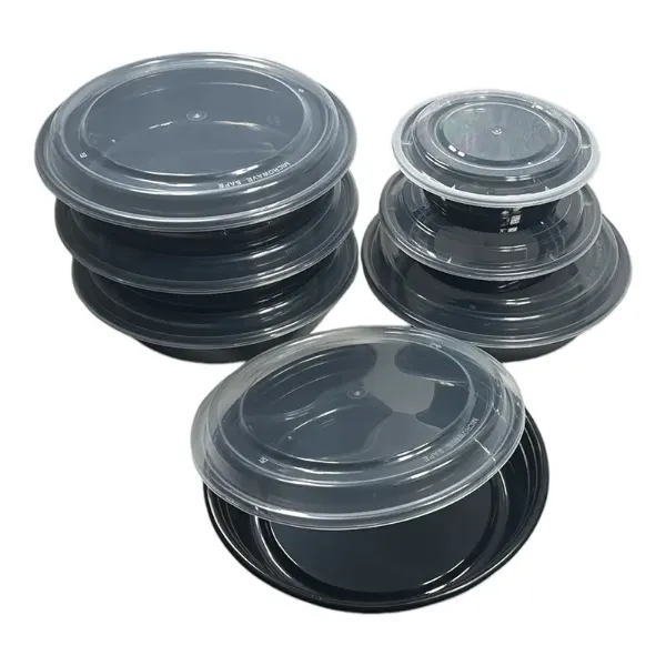 Picture of 48 oz Black Round Microwavable Heavy Weight Container with Lid 9inch-150/Case