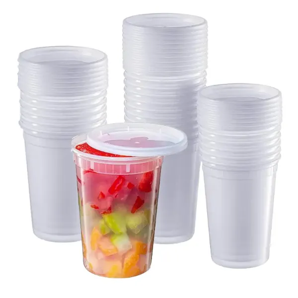 Picture of Heavy Duty 24 oz. Microwavable Translucent Plastic Deli Container and Lid Combo Pack – 240/Case