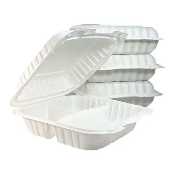 Picture of 8” x 8” x 3” 1-Compartment Microwaveable White Mineral-Filled Plastic Hinged Take-Out Container – 150/Case