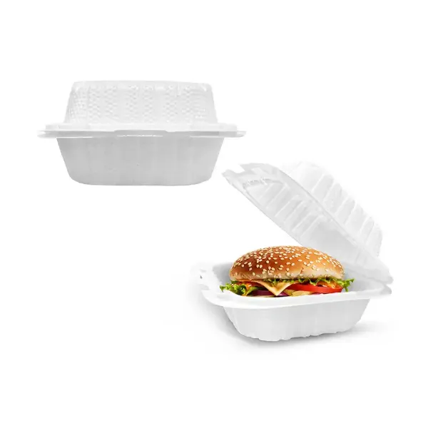 Picture of 8” x 8” x 3” 1-Compartment Microwaveable White Mineral-Filled Plastic Hinged Take-Out Container – 150/Case
