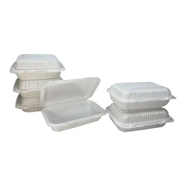 Picture of 9” x 6” 1-Compartment Microwaveable White Mineral-Filled Plastic Hinged Take-Out Container – 150/Case