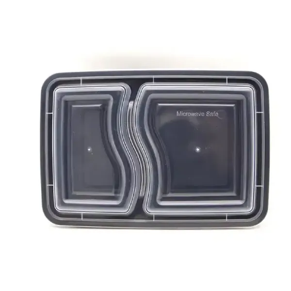 Picture of 30 oz. Black 8 34 x 6 x 2 34 2-Compartment Rectangular Microwavable Heavy Weight Container with Lid -150/Case