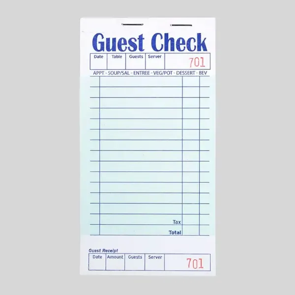 Picture of 41>>Win son 1 Part Green and White Guest Check with Top Guest Receipt –50/Case